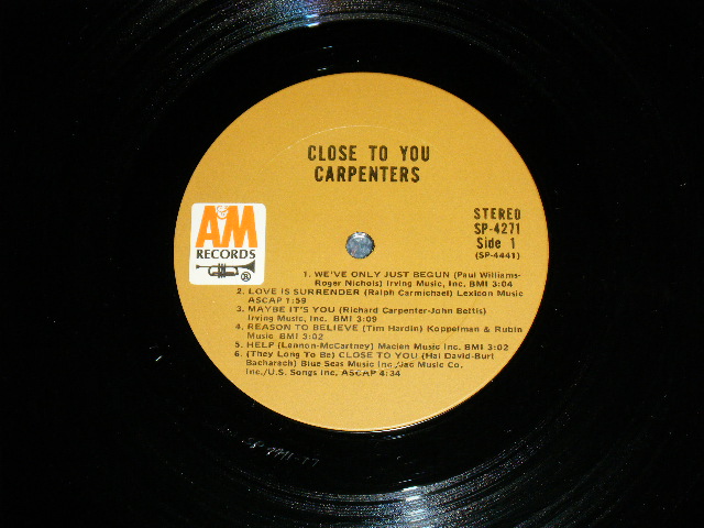 画像: CARPENTERS - CLOSE TO YOU ( Matrix No. SP-4441-T7 / SP-4442-T8 ) /  1970 US ORIGINAL Used  LP 