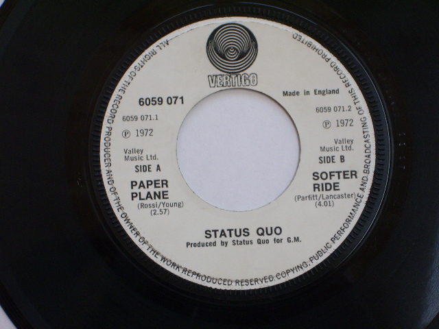 画像: STATUS QUO - PAPER PLANE / 1972 UK ORIGINAL 7"SINGLE