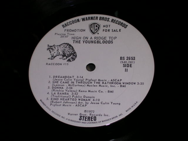 画像: YOUNGBLOODS - HIGH ON A RIDGE TOP (Ex/Ex+++ TOC) /  1972 US ORIGINAL "White Label Promo" Used LP