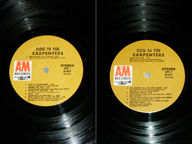 画像: CARPENTERS - CLOSE TO YOU ( Matrix No. 15109 2/SP-4441-M1 / 15109X/SP-4442-M1 ) /  1970 US ORIGINAL Used  LP 