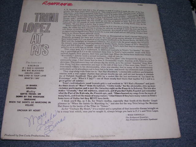 画像: TRINI LOPEZ - AT PJ'S  / 1963 US ORIGINAL MONO LP 