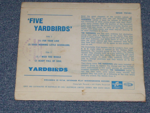 画像: THE YARDBIRDS - FIVE YARDBIRDS  / 1965  AUSTRALIA  ORIGINAL 7"EP + Picture Sleeve