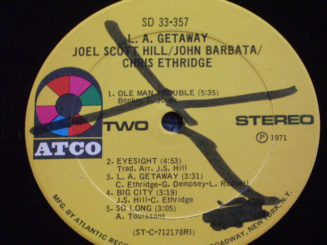 画像: L.A. GETAWAY (JOEL SCOTT HILL / JOHN BARBATA / CHRIS ETHRIDGE) - L.A. GETAWAY　(Ex/MINT-)  / 1971 US America ORIGINAL "1841 Broadway & YELLOW Label"  LP 