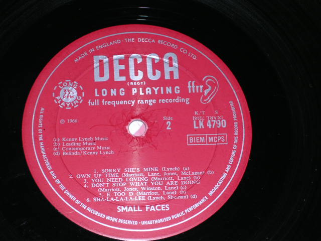 画像: SMALL FACES - SMALL FACES (Matrix # A) XARL-7217-5A  B) XARL-7217-3A) (Ex++, Ex+/Ex++)  / 1966 UK ENGLAND ORIGINAL "MAROON with UN-BOXED DECCA Label" MONO Used LP