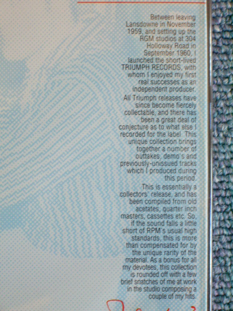 画像: V.A. -  JOE MEEK :  WORK IN PROGRESS  THE TRIUMPH SESSIONS / 1994 UK ENGLAND ORIGINAL "BRAND NEW" CD  
