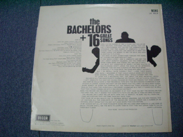 画像: THE BACHELORS - +16 GREAT SONGS ( With BONUS PICTURE ) / 1964 UK ORIGINAL MONO  LP 