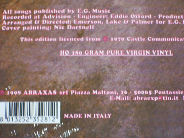 画像: ELP / EMERSON LAKE & PALMER - EMERSON LAKE & PALMER /  ITALIA 180 glam HEAVY WEIGHT REISSUE SEALED LP