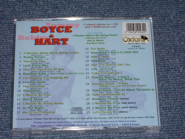 画像: TOMMY BOYCE & BOBBY HART - I WONDER WHAT SHE'S DOING TONITE + TEST PATTERNS with BONUS TRACKS  / 1995 GERMANY SEALED  CD