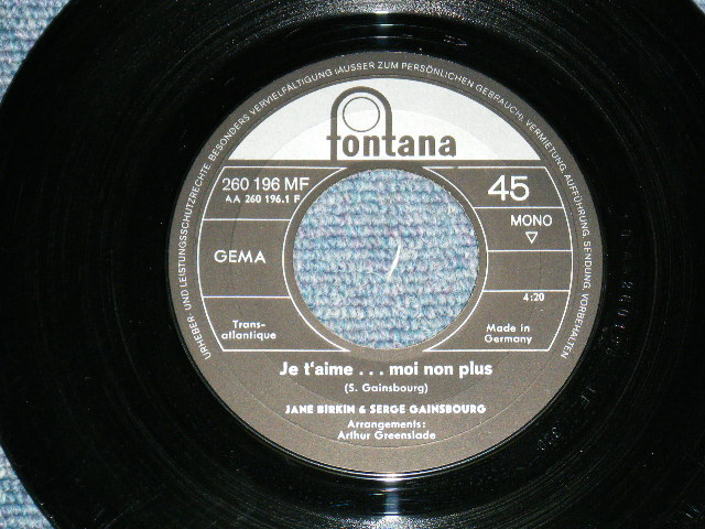 画像: JANE BIRKIN - JE T'AIME  / 1960's  WEST-GERMANY  ORIGINAL 7" Single With PICTURE SLEEVE  