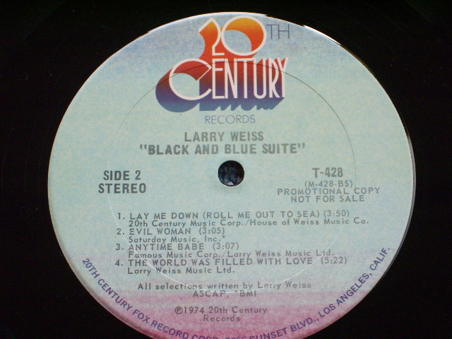 画像: LARRY WEISE - BLACK AND BLUE SUITE  / 1974 US ORIGINAL PROMO LP 