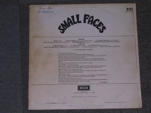 画像: SMALL FACES - SMALL FACES (Matrix # A) XARL-7217-5A  B) XARL-7217-3A) (Ex++, Ex+/Ex++)  / 1966 UK ENGLAND ORIGINAL "MAROON with UN-BOXED DECCA Label" MONO Used LP