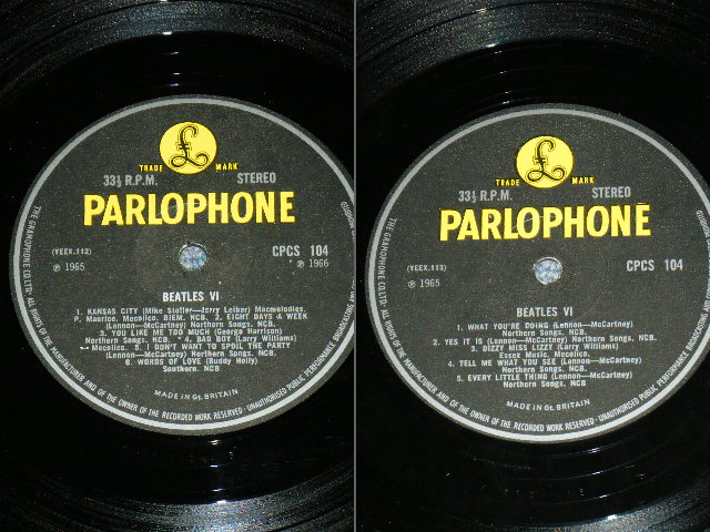 画像: THE BEATLES - BEATLES VI (MATRIX # A) YEEX 112-A15 1 R B) YEEX 114-A15 1 R)  (Ex++/MINT- Looks:Ex++) / 1966 UK EXPORT  Yellow Parlophone STEREO LP