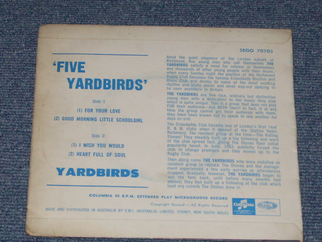 画像: THE YARDBIRDS - FIVE YARDBIRDS  / 1965  AUSTRALIA  ORIGINAL 7"EP + Picture Sleeve