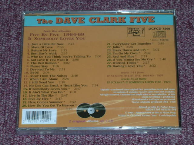 画像: DAVE CLARK FIVE, THE - FIVE BY FIVE 1964-69/IF SOMEBODY LOVES YOU (2ON1) / 1994 CZECH REPUBLIC SEALED CD