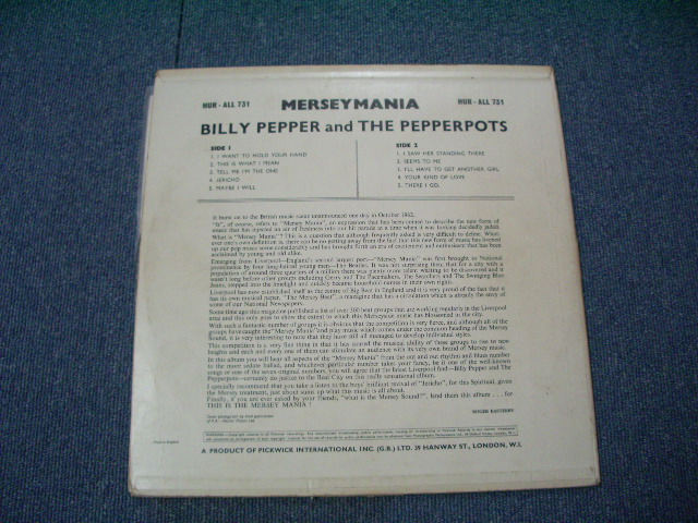 画像: BILLY PEPPER and THE PEPPERPOTS - MERSEYMANIA   / 1963(?) UK ORIGINAL MONO  LP