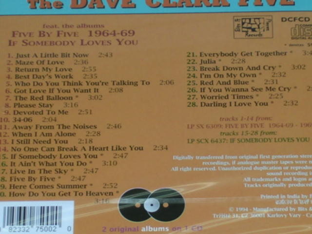 画像: DAVE CLARK FIVE, THE - FIVE BY FIVE 1964-69/IF SOMEBODY LOVES YOU (2ON1) / 1994 CZECH REPUBLIC SEALED CD