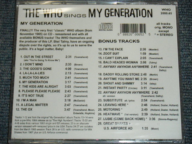 画像: THE WHO - MY GENERATION ( ORIGINAL ALBUM + RARE BONUS TRACKS )  / BRAND NEW SEALED CD 