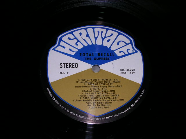 画像: DUPREES - TOTAL RECALL / 1968 US ORIGINAL LP 