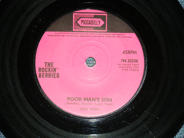 画像: ROCKIN' BERRYS - POOR MAN'S SON ( Ex++/Ex++ : With COMPANY SLEEVE ) / 1965  UK ORIGINAL 7"SINGLE
