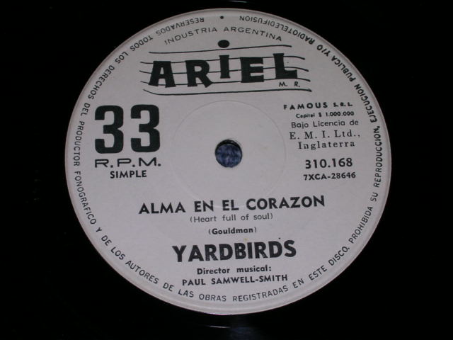 画像: THE YARDBIRDS - POR TU AMOR ( FOR YOUR LOVE ) / 1960s ARGENTINA ORIGINAL  7"Single 