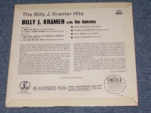 画像: BILLY J. KRAMER  With THE DAKOTAS - THE  BILLY J. KRAMER HITS  / 1963 UK ORIGINAL 7"EP with PICTURE SLEEVE 