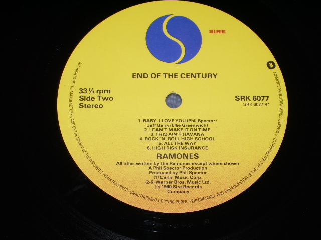 画像: RAMONES  -  END OF THE CENTURY ( Prod.By PHIL SPECTOR )  / UK ORIGINAL  LP 