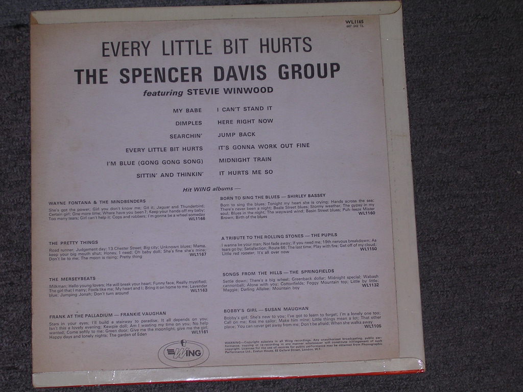 画像: SPENCER DAVIS GROUP - EVERY LITTLE BIT HURTS ( REISSUE of THEIR FIRST ALBUM )  /  1968 UK  MONO LP 