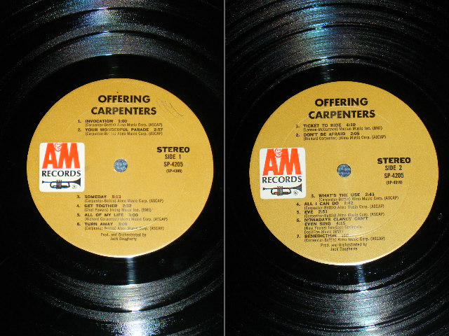 画像: CARPENTERS -OFFERING ( DEBUT ALBUM )  (Matrix No  A)  SP-4309 (RE-1)-15 MR ▵13936         B)  SP-46310(RE-1)-15 MR ▵13936  ) (Ex++/MINT-) / 1969 US AMERICA ORIGINAL "BROWN Label" Used  LP 