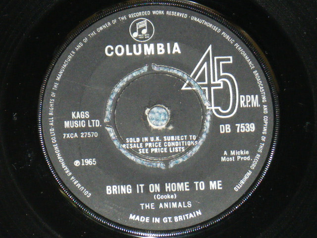 画像: THE ANIMALS - BRING IT ON HOME TO ME / 1965 UK ORIGINAL 7"Single