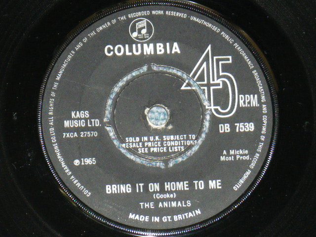 画像: THE ANIMALS - BRING IT ON HOME TO ME / 1965 UK ORIGINAL 7"Single