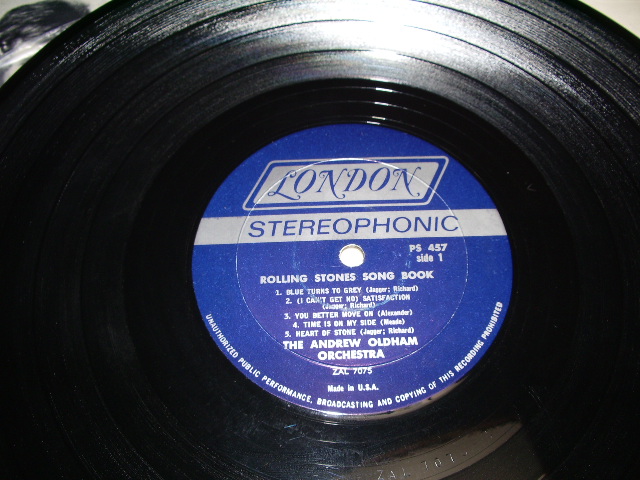 画像: THE ANDREW OLDHAM ORCHESTRA - ROLLING STONES SONG BOOK ( MATRIX NUMBER : A) ZAL-7075-1/B) ZAL-7076-1) (Ex-/Ex+ )  /  1965 US AMERICA ORIGINAL STEREO Used LP