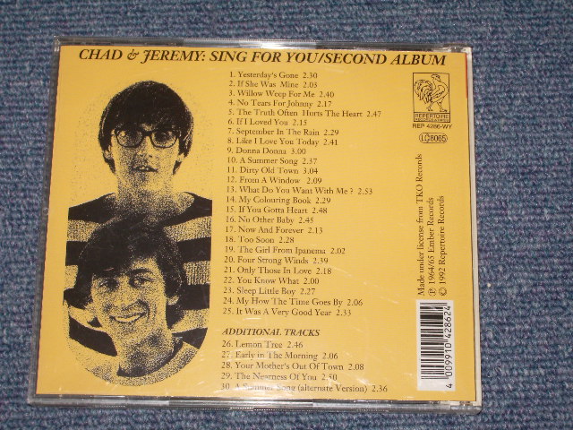 画像: CHAD & JEREMY - SING FOR YOU + SECOND ALBUM ( 2 in 1 +Bonus ) / 1992  GERMANY Used   out-of-print CD 