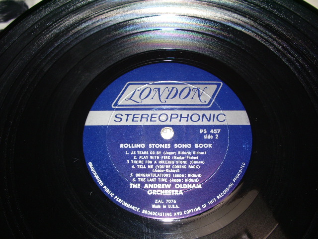 画像: THE ANDREW OLDHAM ORCHESTRA - ROLLING STONES SONG BOOK ( MATRIX NUMBER : A) ZAL-7075-1/B) ZAL-7076-1) (Ex-/Ex+ )  /  1965 US AMERICA ORIGINAL STEREO Used LP